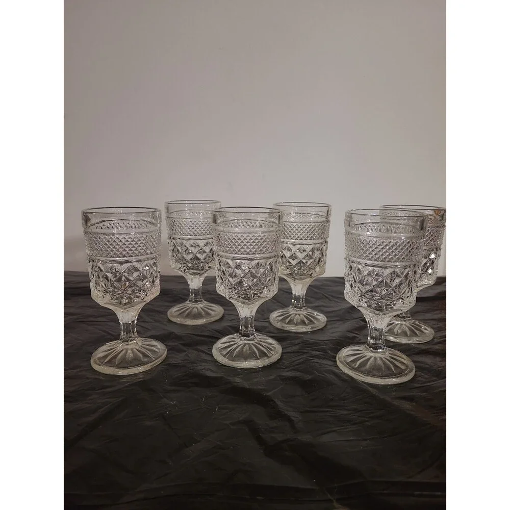 Set of 6 Vintage Anchor Hocking Wexford Wine Juice Goblets Footed Glasses 6 Oz